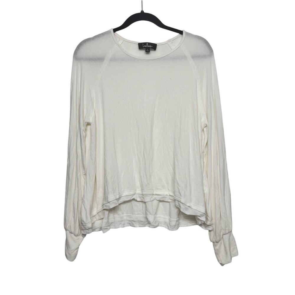 Lulus White Long Sleeve Ribbed Top Size L Layering Lightweight Semi Sheer Casual